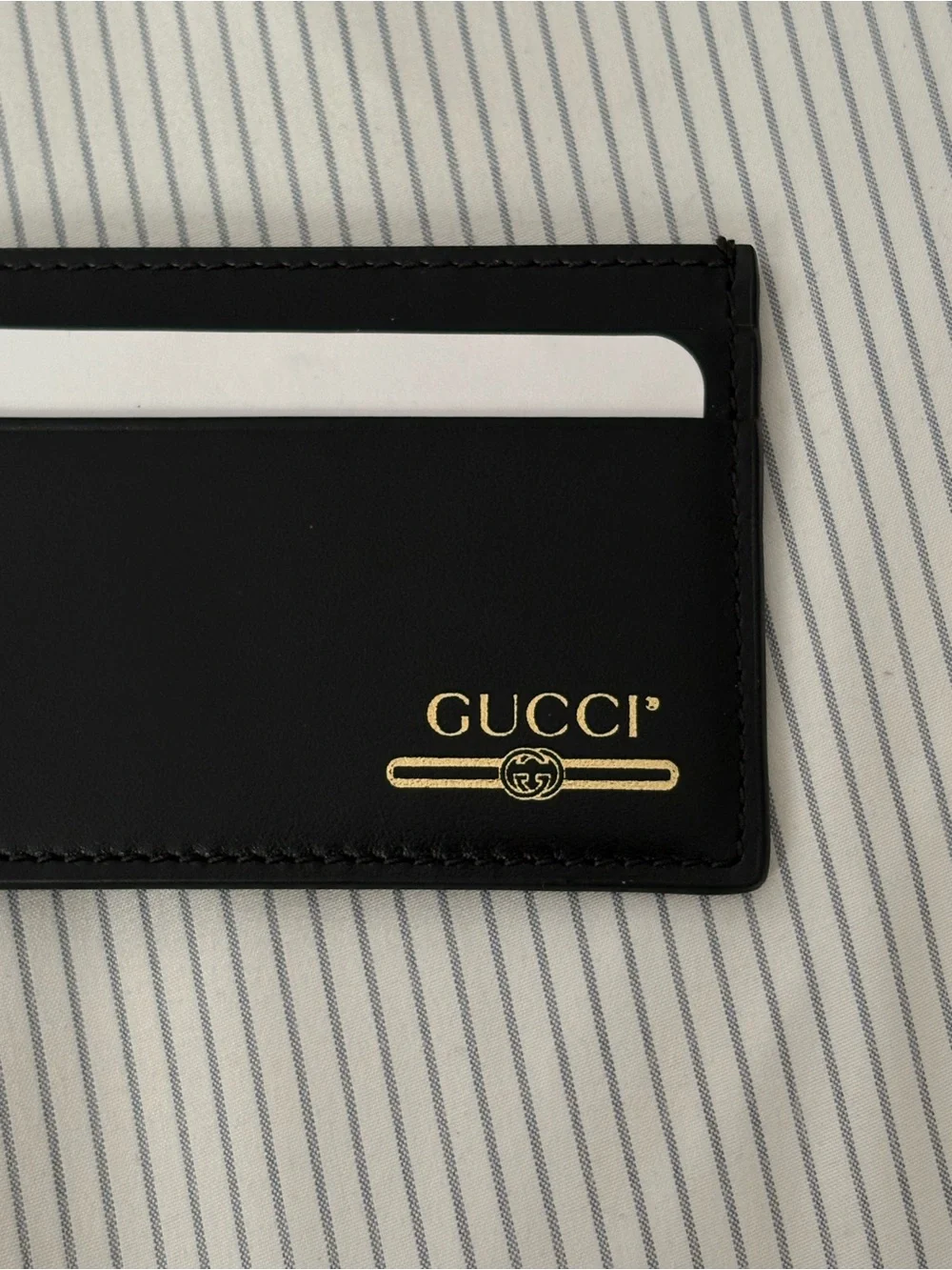 Gucci Black Leather Card & ID Holder with Gold Logo Accent